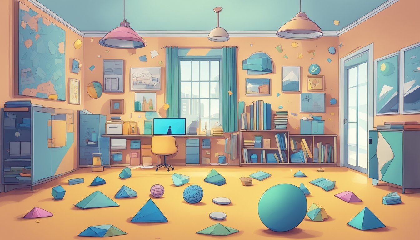 An empty room with various objects scattered around, representing the concept of Unsupervised Learning and the process of understanding patterns and structures without explicit guidance