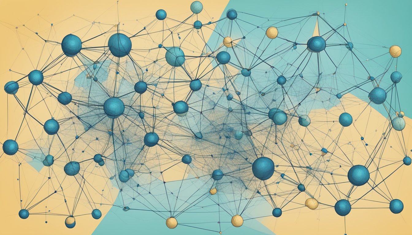 A web of interconnected nodes representing unsupervised learning algorithms, surrounded by data points and patterns waiting to be discovered